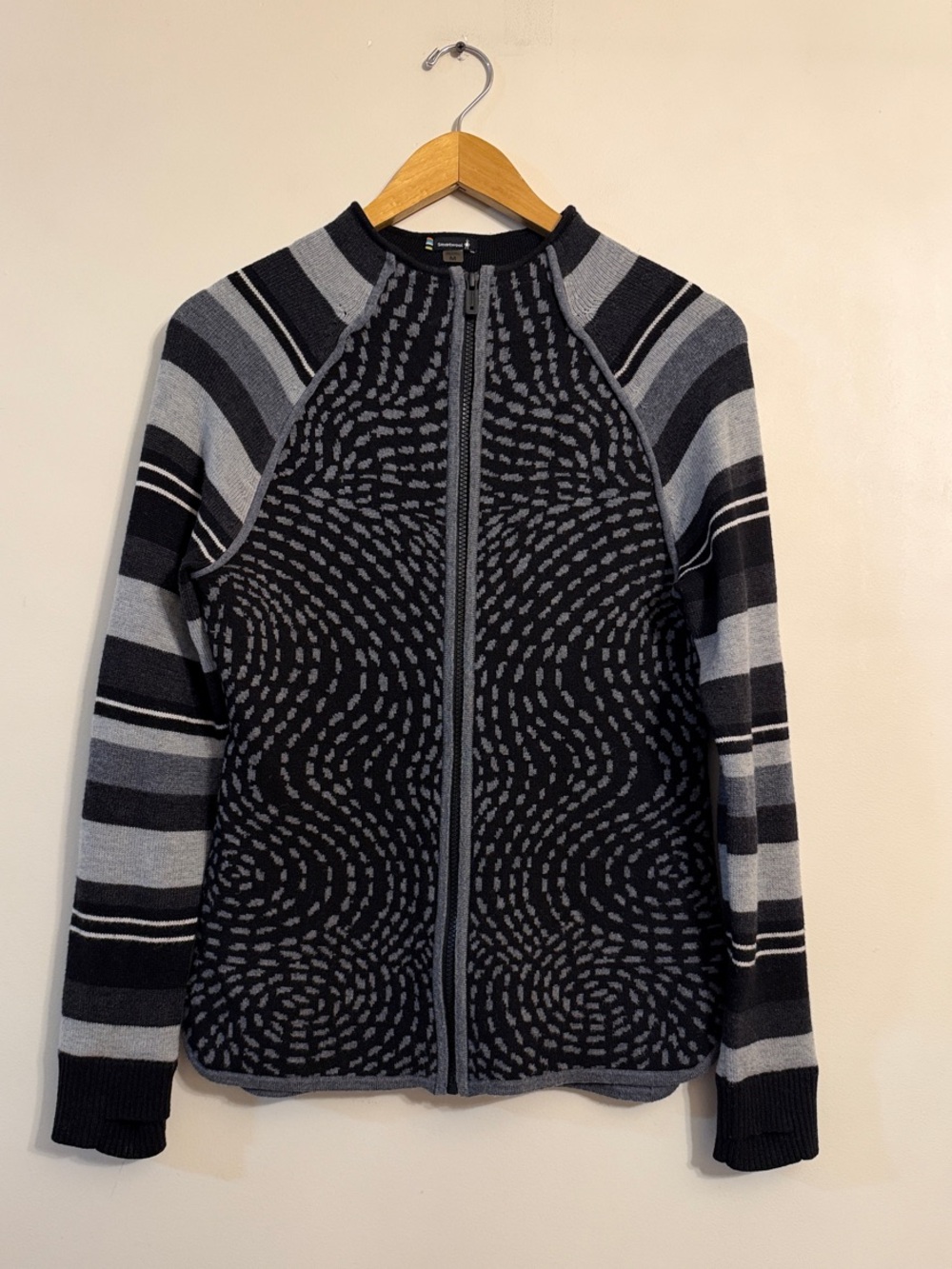 Smartwool Women’s Merino Wool Full Zip Cardigan Sweater Black Gray Size M
